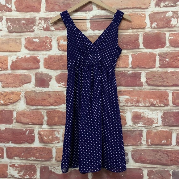 Gap Dress Women's Size 0 Blue White Polka Dot Sleeveless Casual Zip Up - Picture 2 of 8